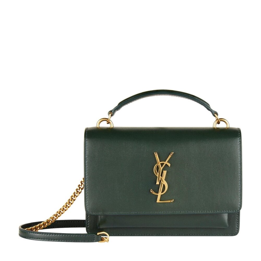 Luxury Box Medium Sunset Bottle Green Designer Shoulder Bag NWT Gold Chain